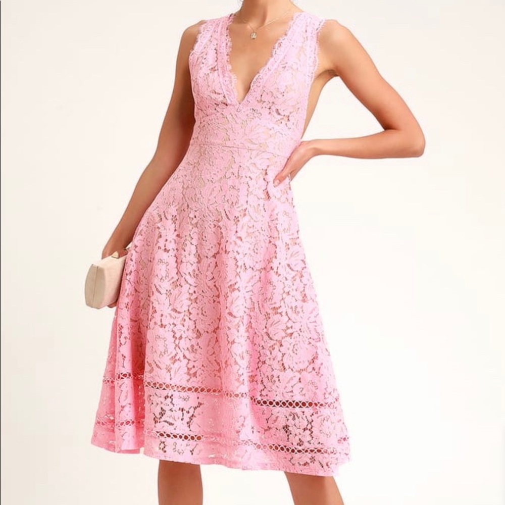 PINK LACE SLEEVELESS MIDI DRESS